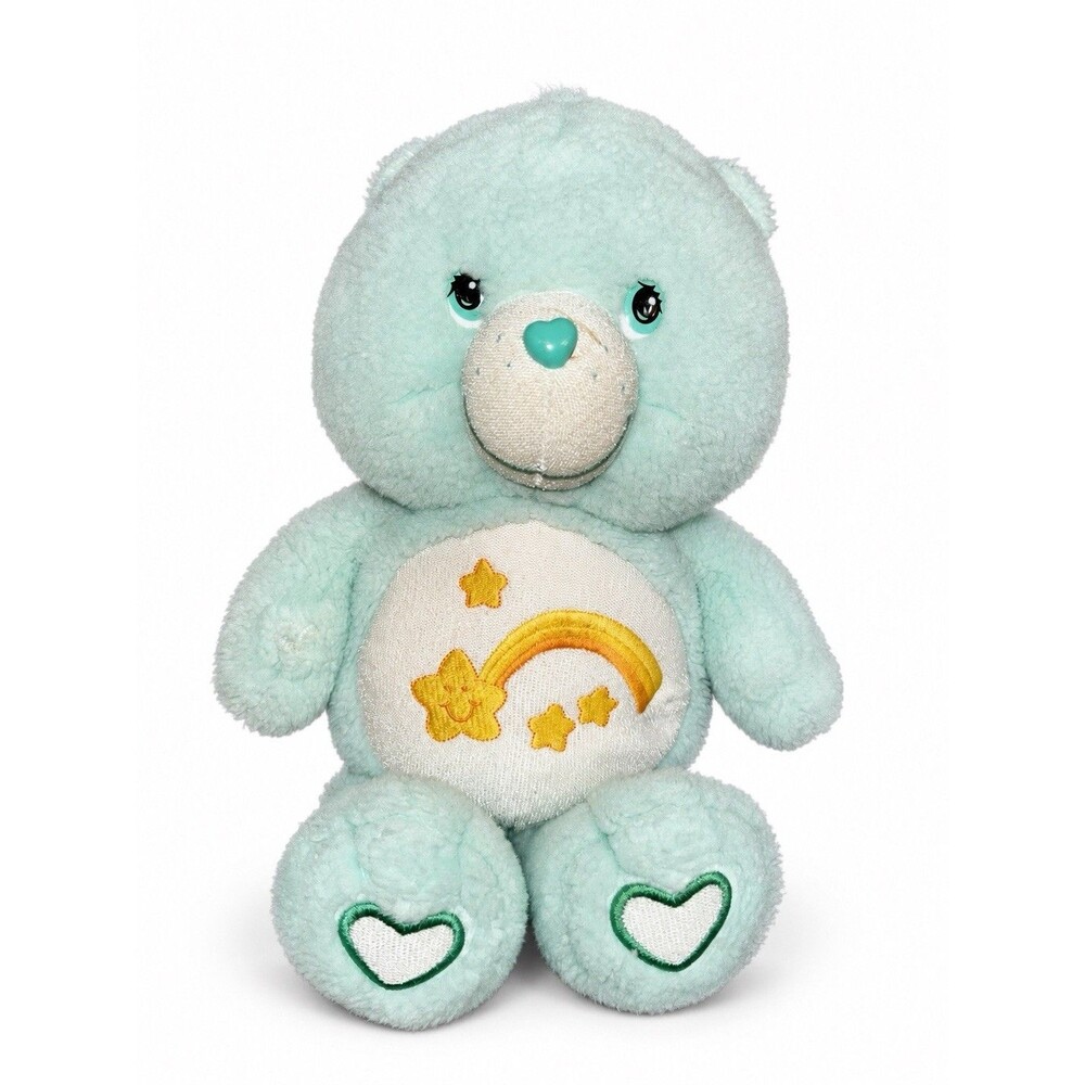 2003 Care Bears Wish Bear Plush Mint Blue Rainbow Shooting Star Stuffed 13”